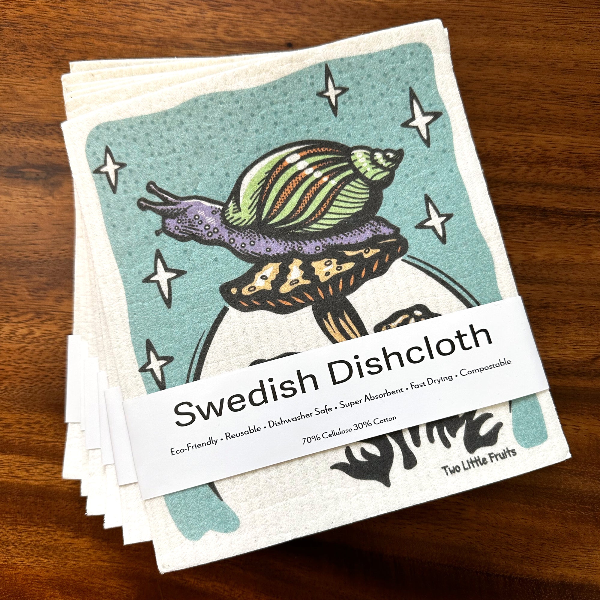 Eco - Friendly Absorbent Swedish Dishcloth With Snail And Mushroom Design - Biodegradable & Reusable - Swedish Dish Cloth - Two Little Fruits - Two Little Fruits
