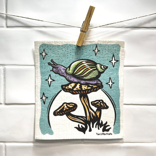 Eco - Friendly Absorbent Swedish Dishcloth With Snail And Mushroom Design - Biodegradable & Reusable - Swedish Dish Cloth - Two Little Fruits - Two Little Fruits