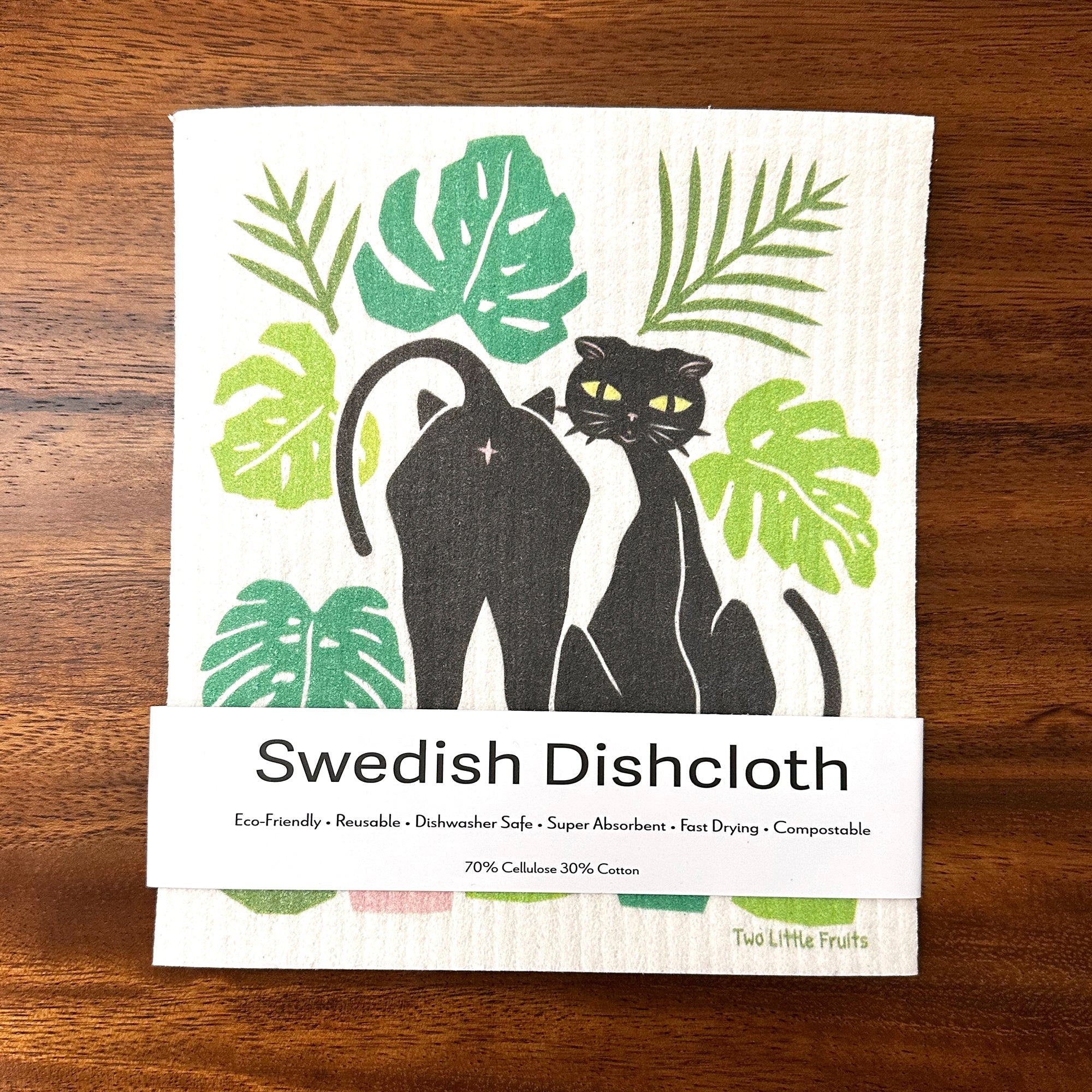 Eco - Friendly Cat Design Dishcloth - Biodegradable, Super Absorbent, Reusable & Compostable - Swedish Dish Cloth - Two Little Fruits - Two Little Fruits