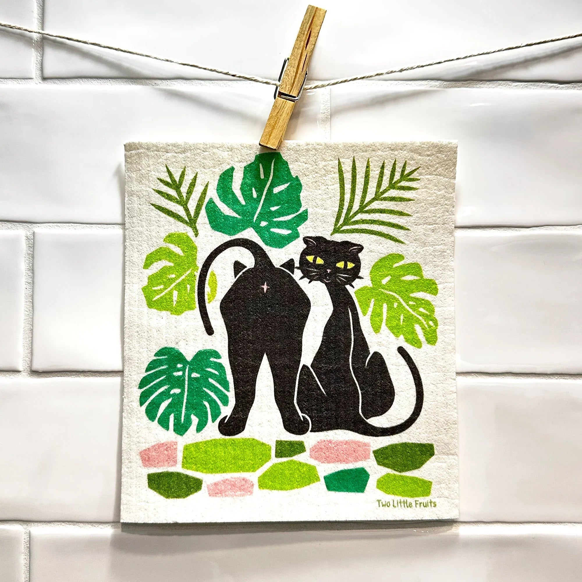 Eco - Friendly Cat Design Dishcloth - Biodegradable, Super Absorbent, Reusable & Compostable - Swedish Dish Cloth - Two Little Fruits - Two Little Fruits