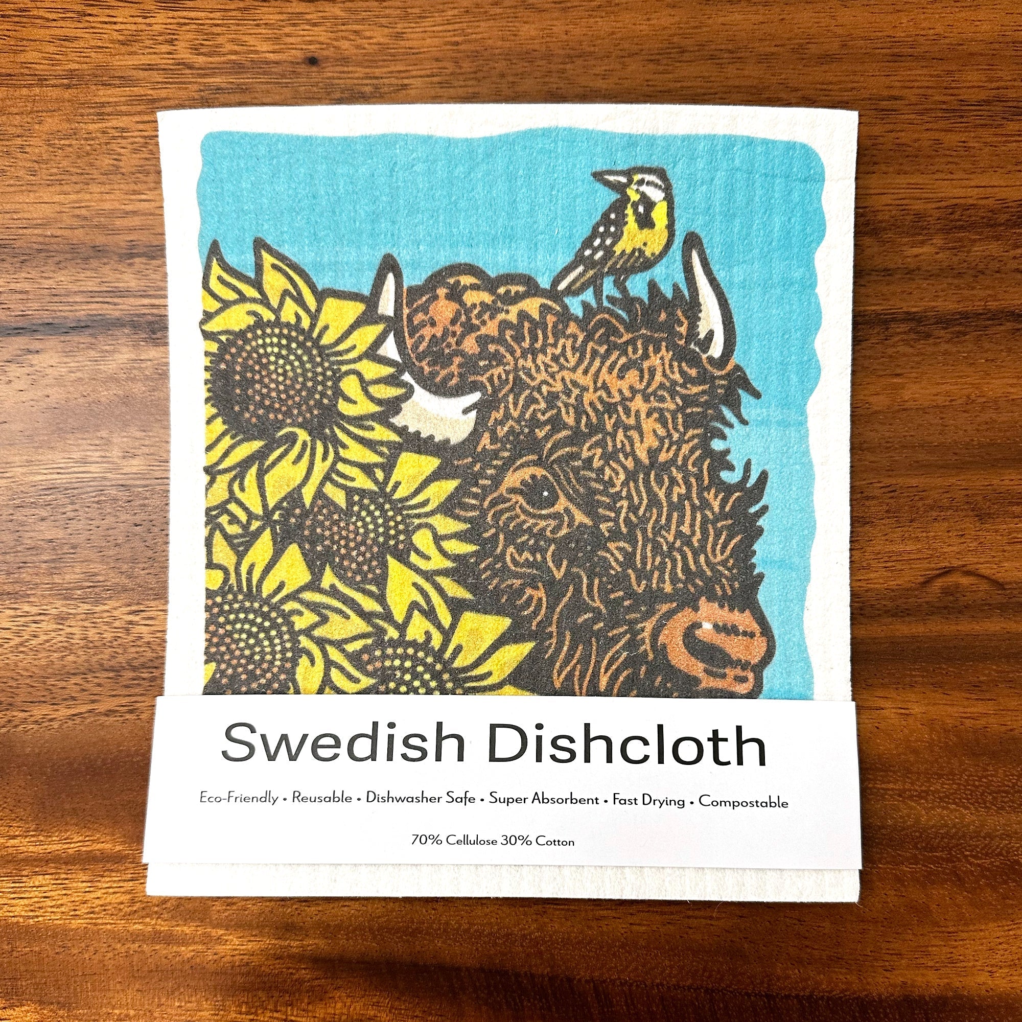 Eco - Friendly Reusable Dishcloths - Bison & Sunflowers, Biodegradable, 100% Compostable - Swedish Dish Cloth - Two Little Fruits - Two Little Fruits