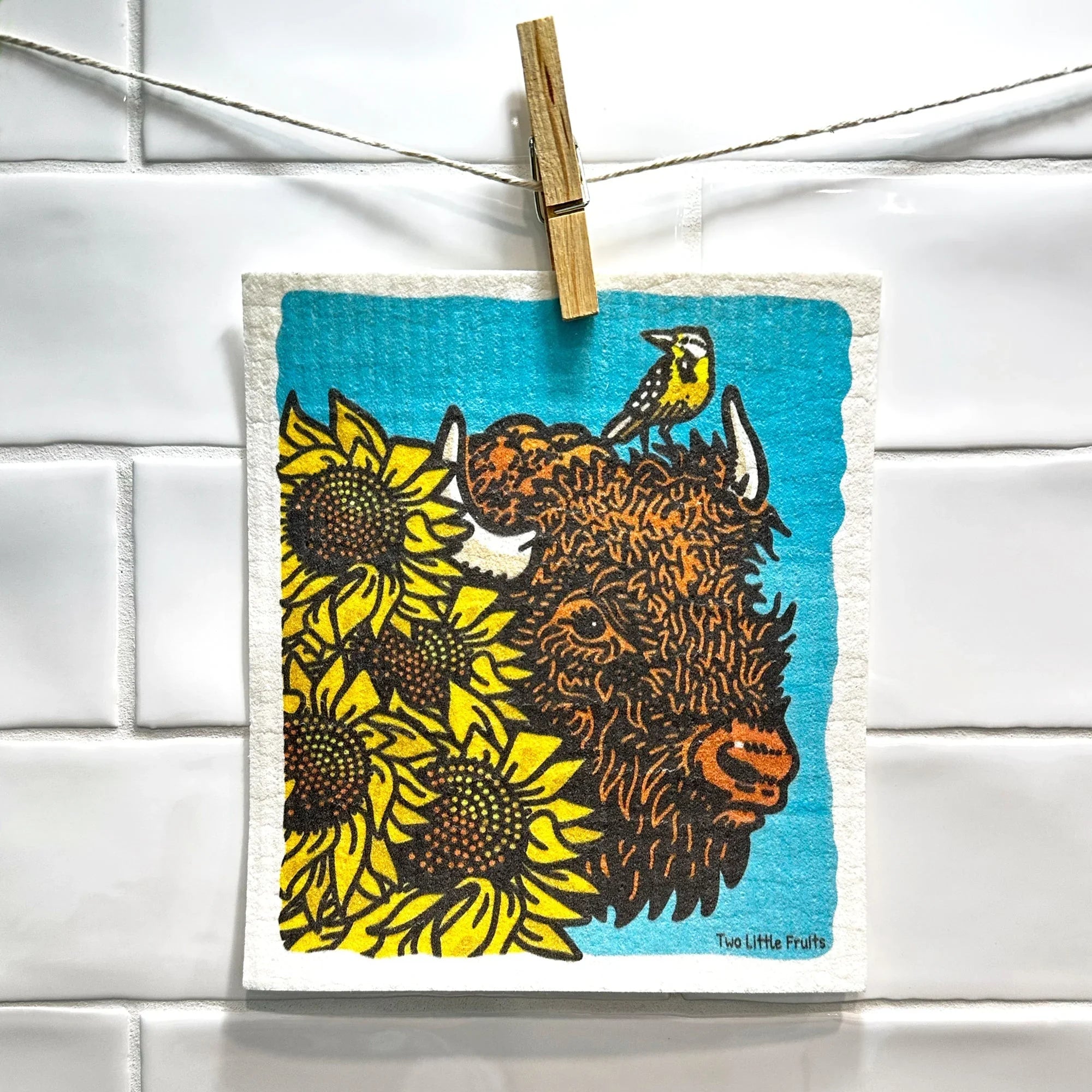 Eco - Friendly Reusable Dishcloths - Bison & Sunflowers, Biodegradable, 100Compostable - Swedish Dish Cloth - Two Little Fruits - Two Little Fruits