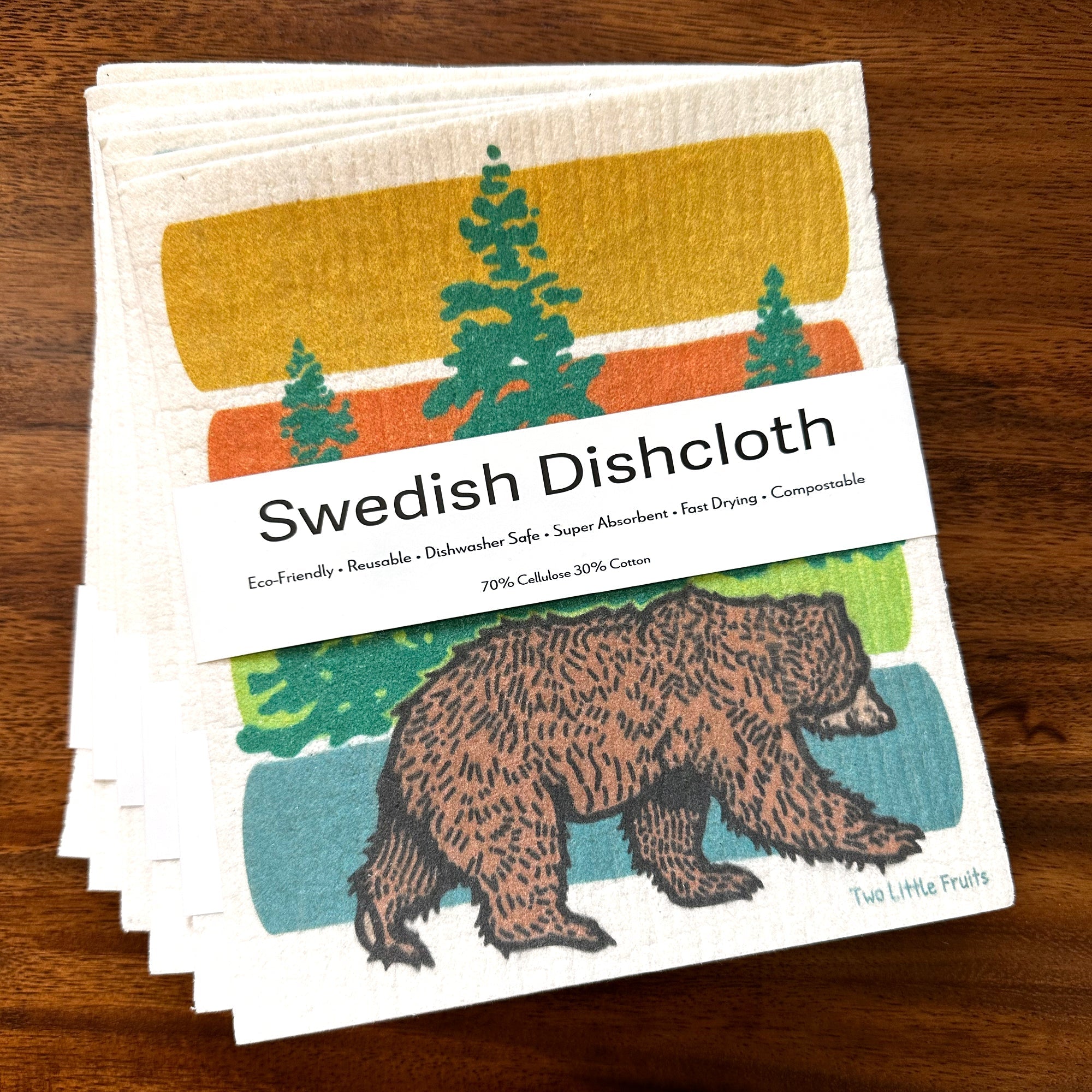 Forest Bear Compostable Cleaning Cloth - Eco - Friendly, Absorbent & Stylish - Swedish Dish Cloth - Two Little Fruits - Two Little Fruits