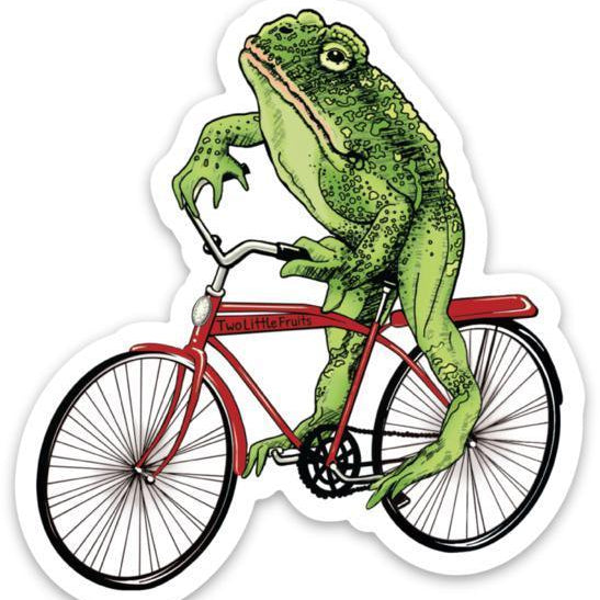 Unique Frog Art Stickers - Durable Vinyl Toadster Frog On Vintage Bicycle, Weatherproof Decal