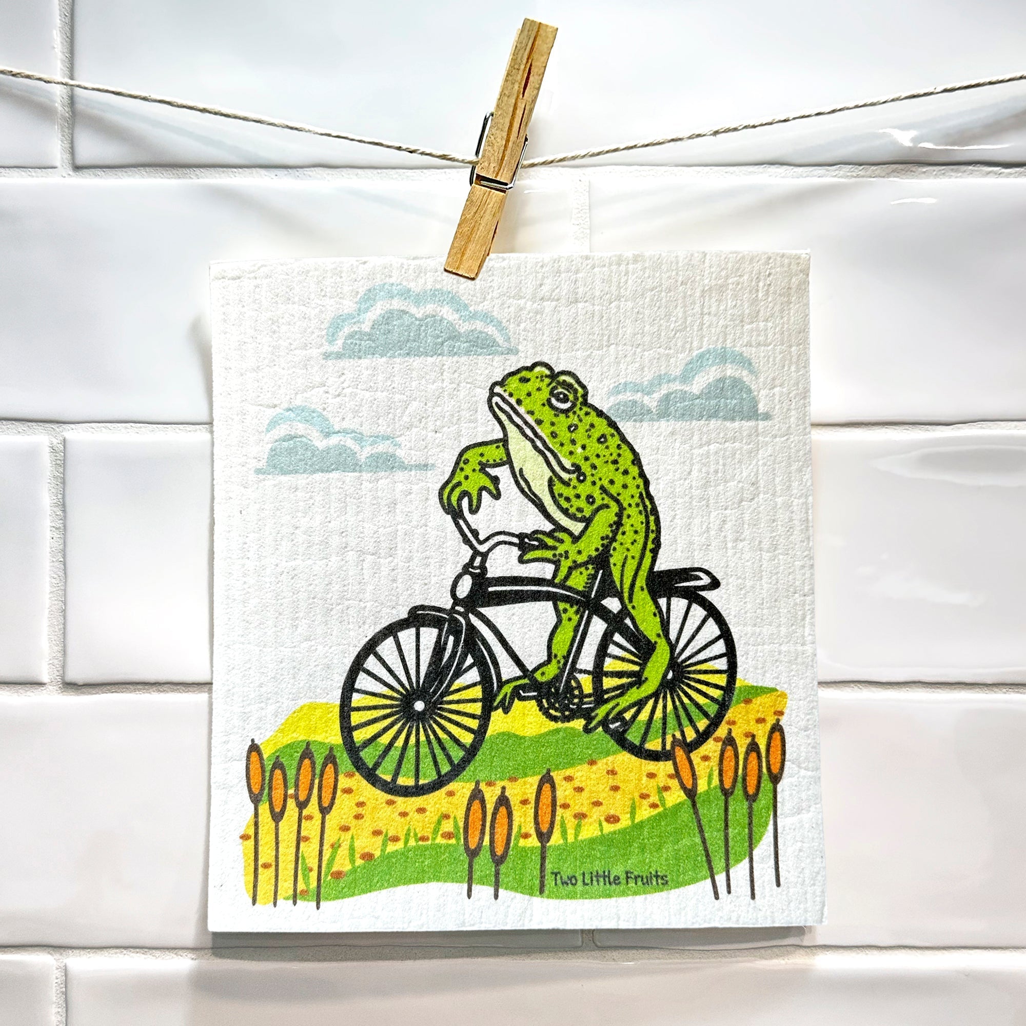 Frog On A Bike Compostable Kitchen Cloth - Eco - Friendly, Reusable, Biodegradable Dishcloth - Swedish Dish Cloth - Two Little Fruits - Two Little Fruits
