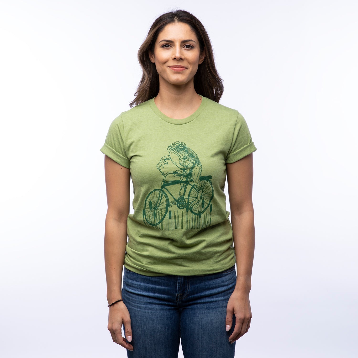 Frog on a Bike Tee - Heather Green - Tee Shirts - Two Little Fruits - Two Little Fruits