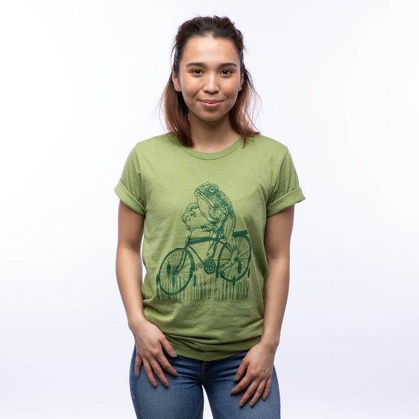 Frog on a Bike Tee - Heather Green - Tee Shirts - Two Little Fruits - Two Little Fruits