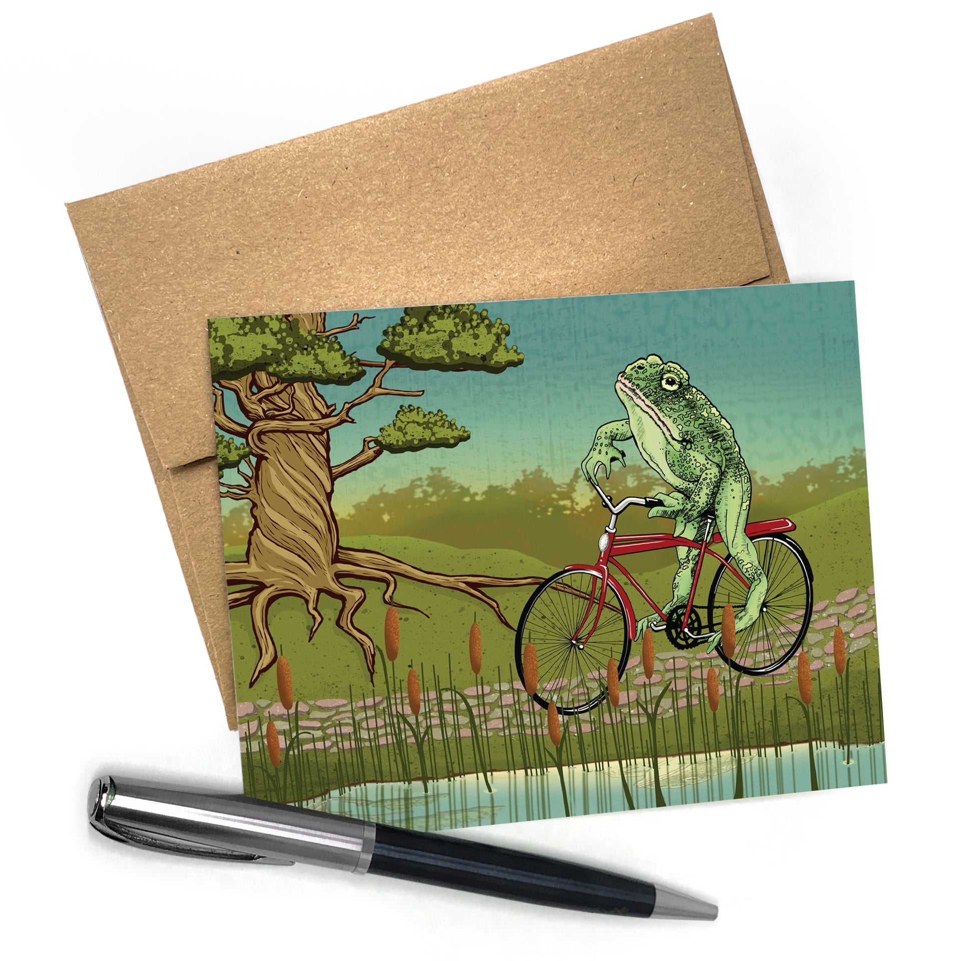 Frog On Bike Greeting Card - Greeting Cards - Two Little Fruits - Two Little Fruits