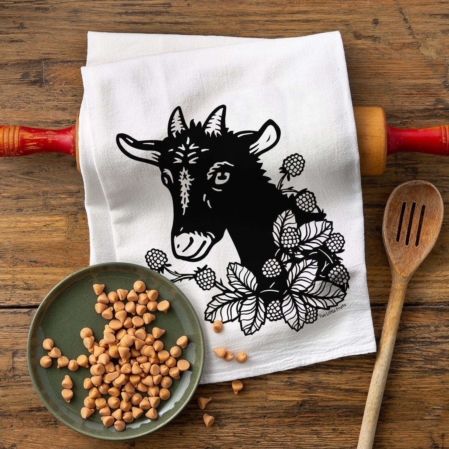 Fun Kitchen Towels: 100% Cotton Goat Tea Towel with Unique Illustrations, Made in USA - Tea Towels - Two Little Fruits - Two Little Fruits