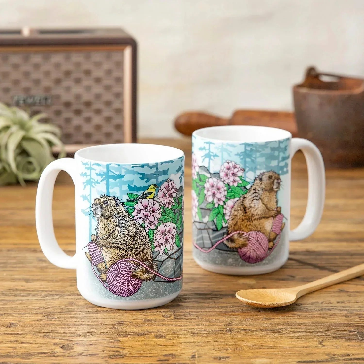 fun knitting illustrated ceramic mug 15 oz by Two Little Fruits