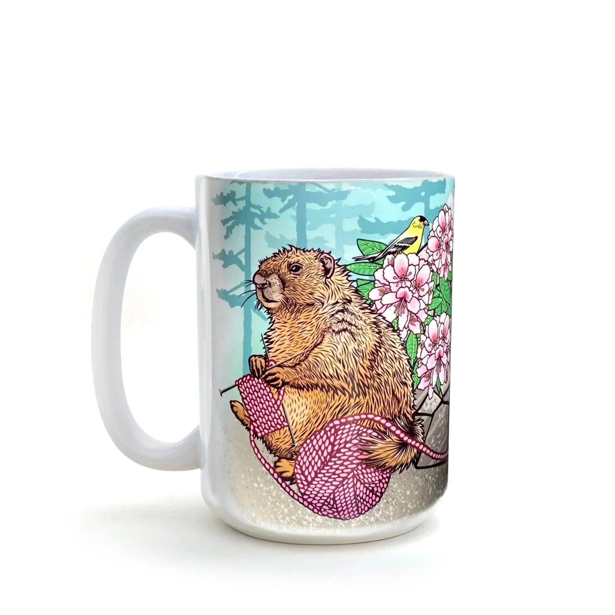 fun knitting illustrated ceramic mug 15 oz by Two Little Fruits