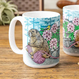 Knitting illustrated mug by Two Little Fruits