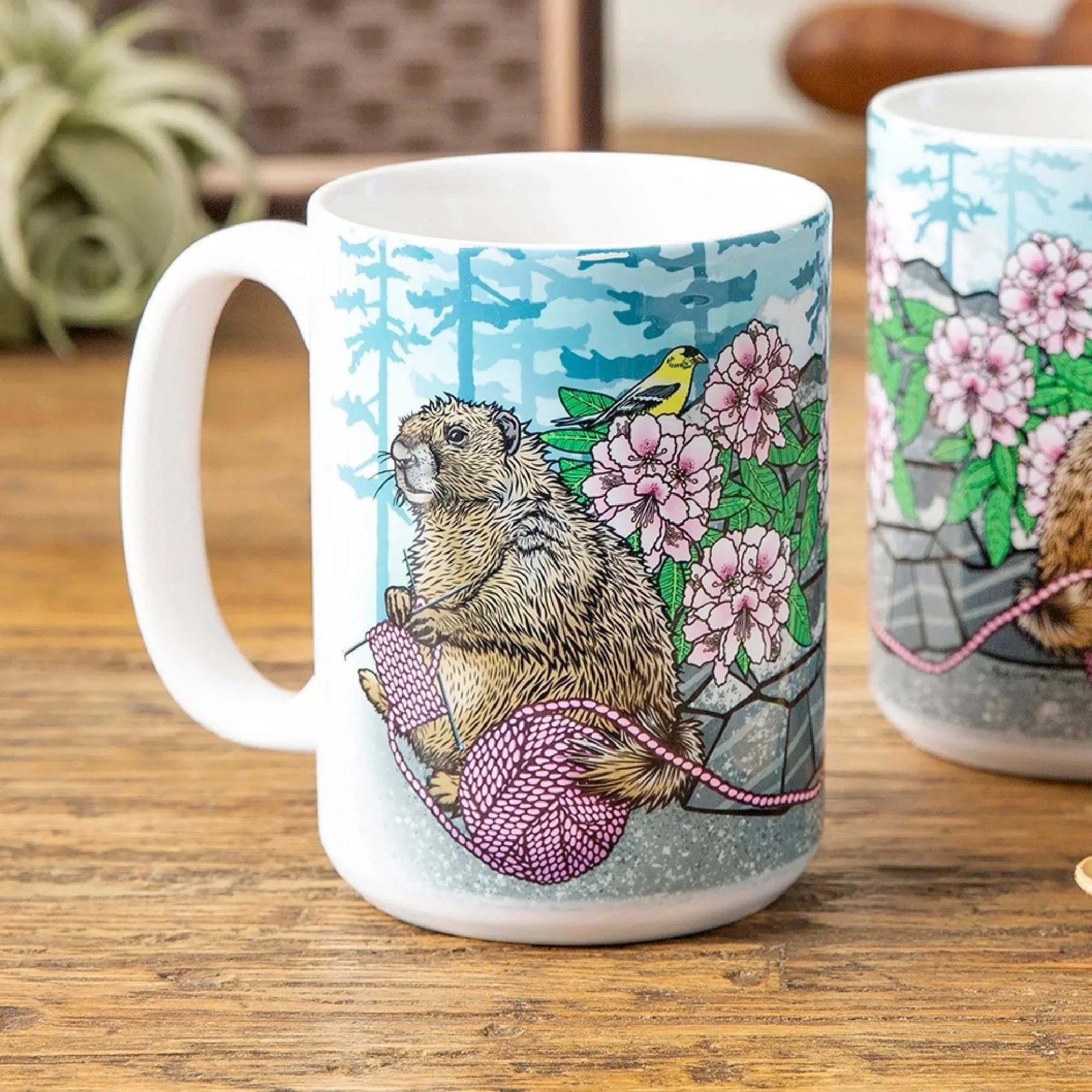 Knitting illustrated mug by Two Little Fruits