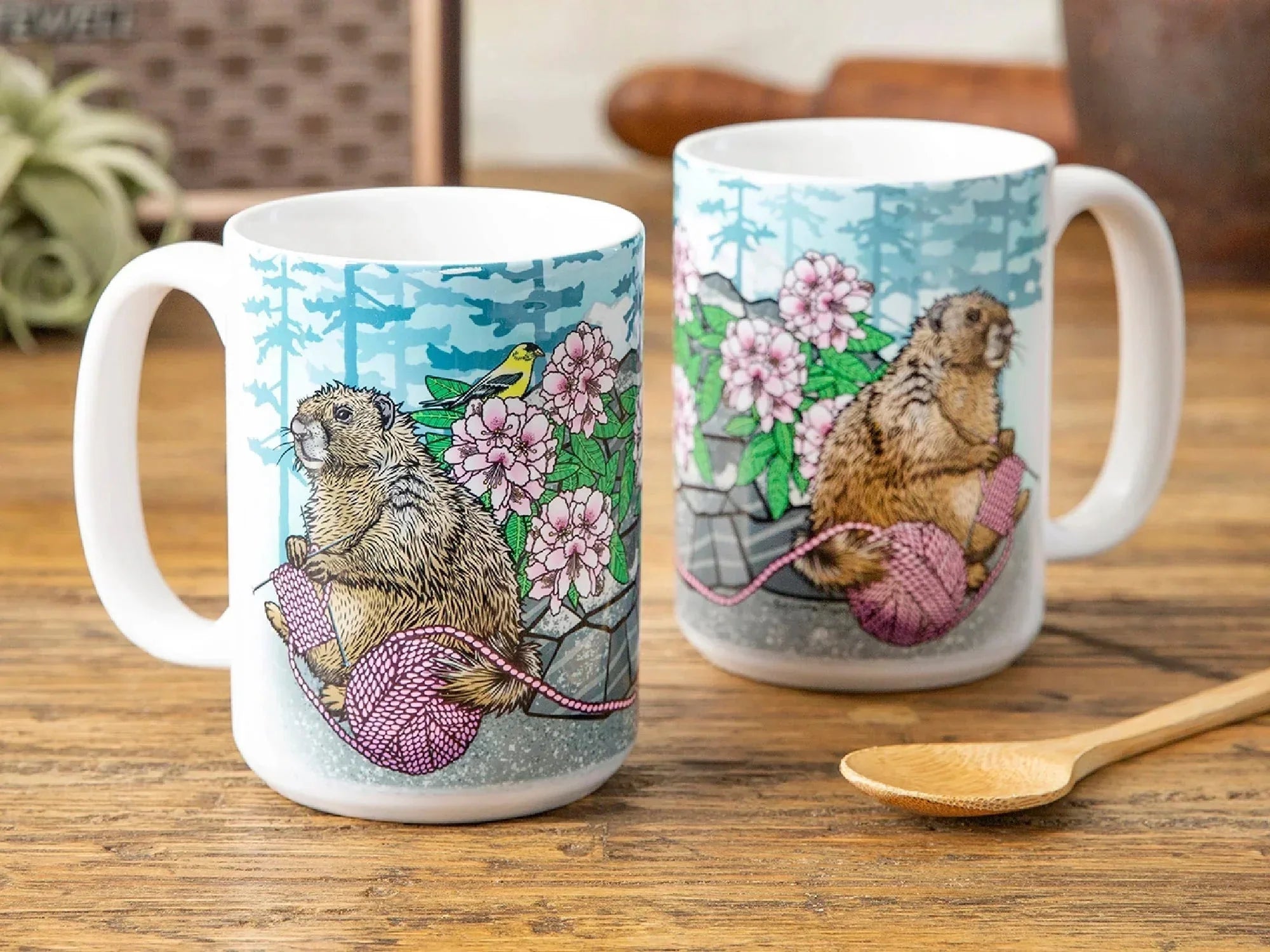 fun knitting illustrated ceramic mug 15 oz by Two Little Fruits