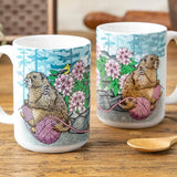 fun knitting illustrated ceramic mug 15 oz by Two Little Fruits