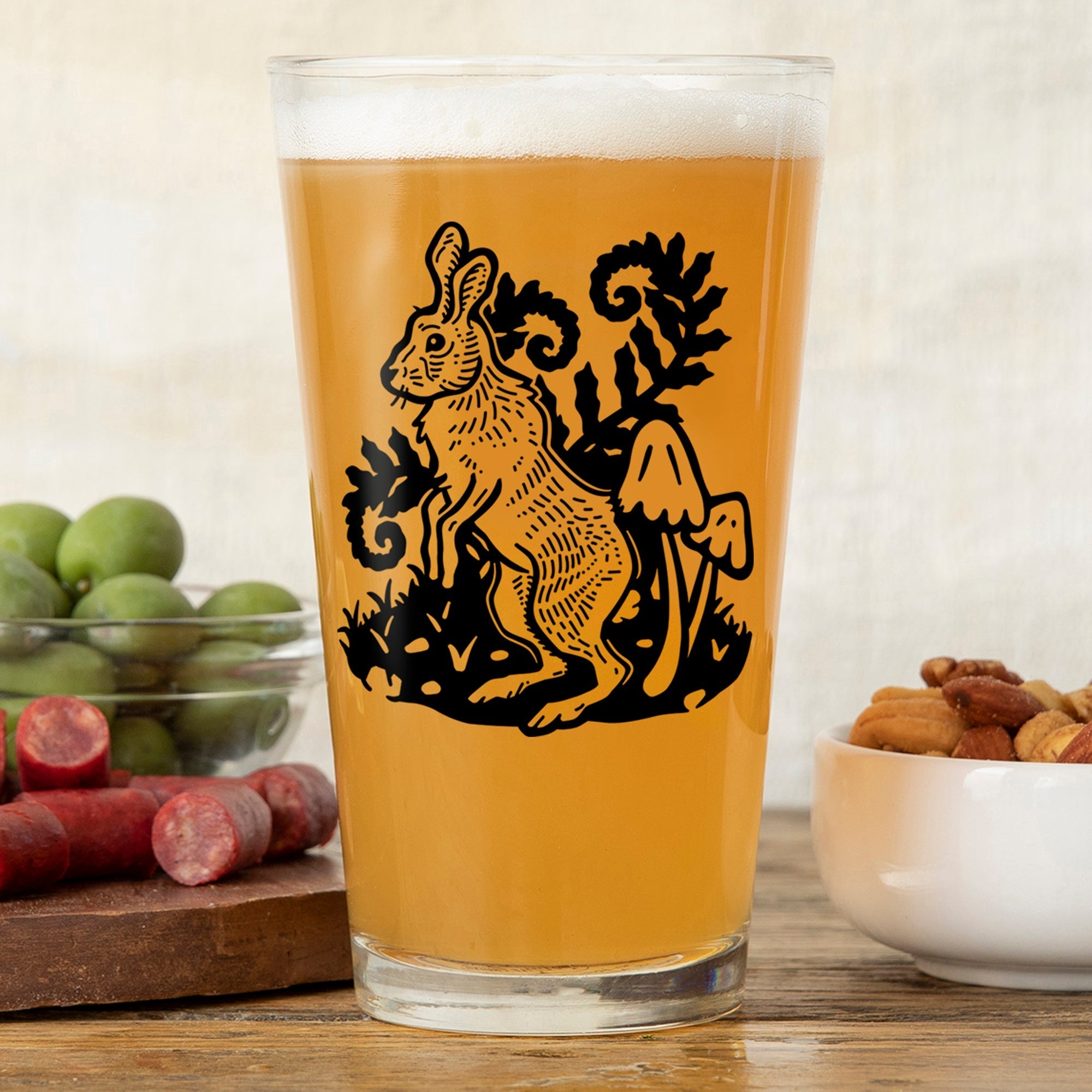 Fun Pint Glasses: 16 Oz Rabbit Illustrated Beer Glass - Dishwasher Safe, Perfect Gift - Pint Glass - Two Little Fruits - Two Little Fruits