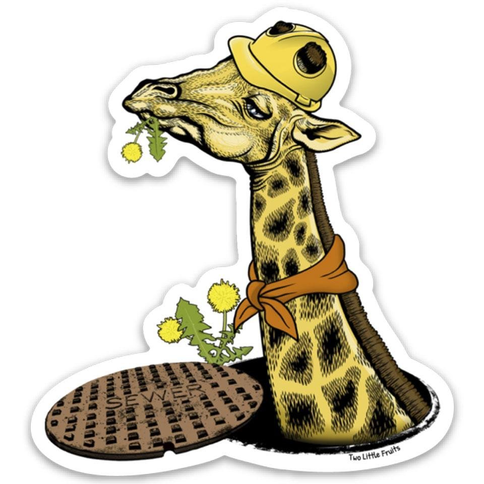 Funny Animal Stickers - Lunch Break Giraffe Construction Worker, Durable Vinyl Decal 3.6" x 4" - Sticker - Two Little Fruits - Two Little Fruits
