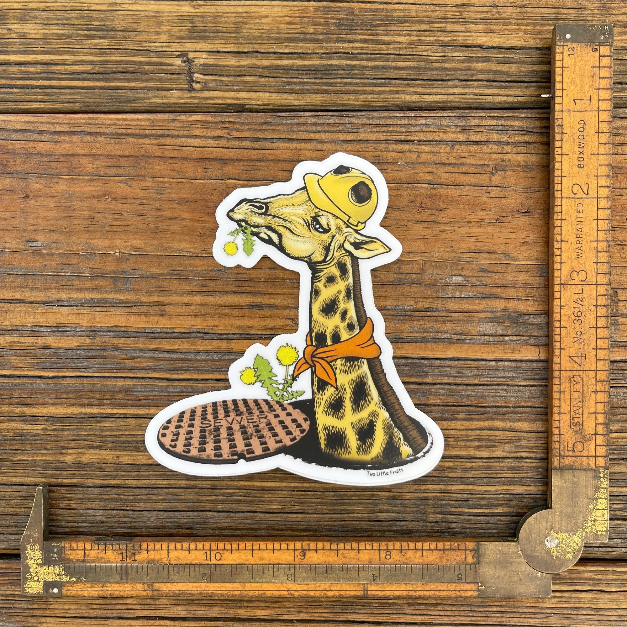 Funny Animal Stickers - Lunch Break Giraffe Construction Worker, Durable Vinyl Decal 3.6" x 4" - Sticker - Two Little Fruits - Two Little Fruits