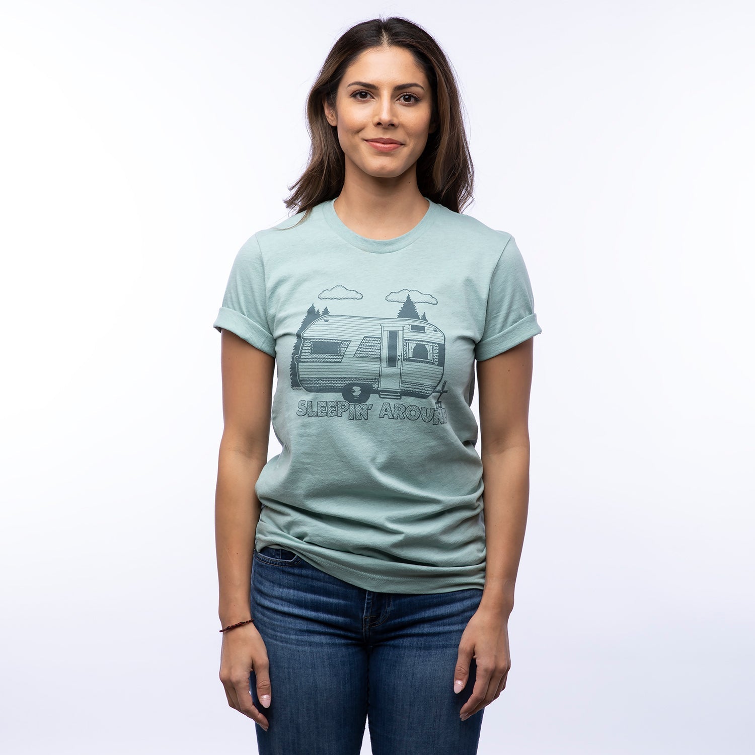 Funny Camper T-Shirt - Sleepin' Around Vintage Design, Unisex, Eco - Friendly, Made in USA - Tee Shirts - Two Little Fruits - Two Little Fruits