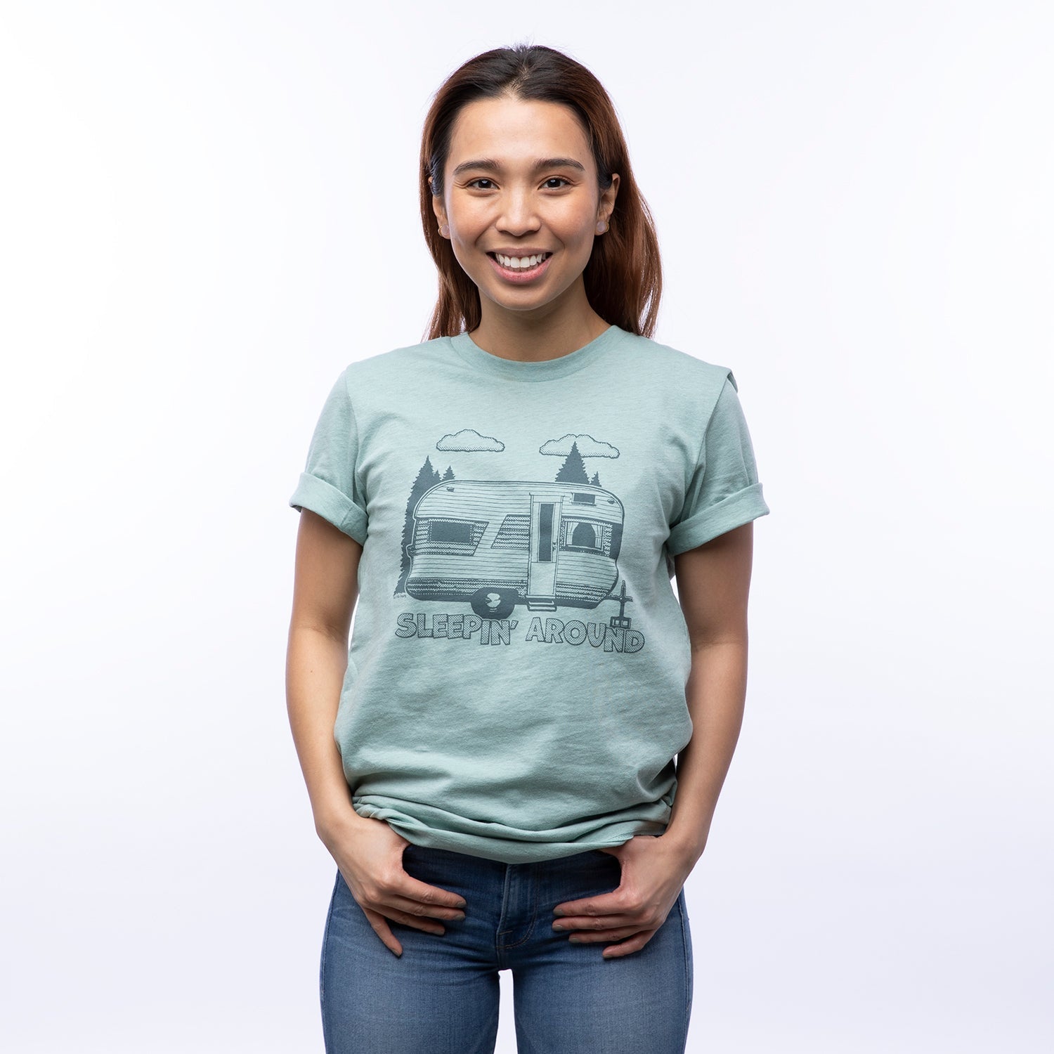 Funny Camper T-Shirt - Sleepin' Around Vintage Design, Unisex, Eco - Friendly, Made in USA - Tee Shirts - Two Little Fruits - Two Little Fruits