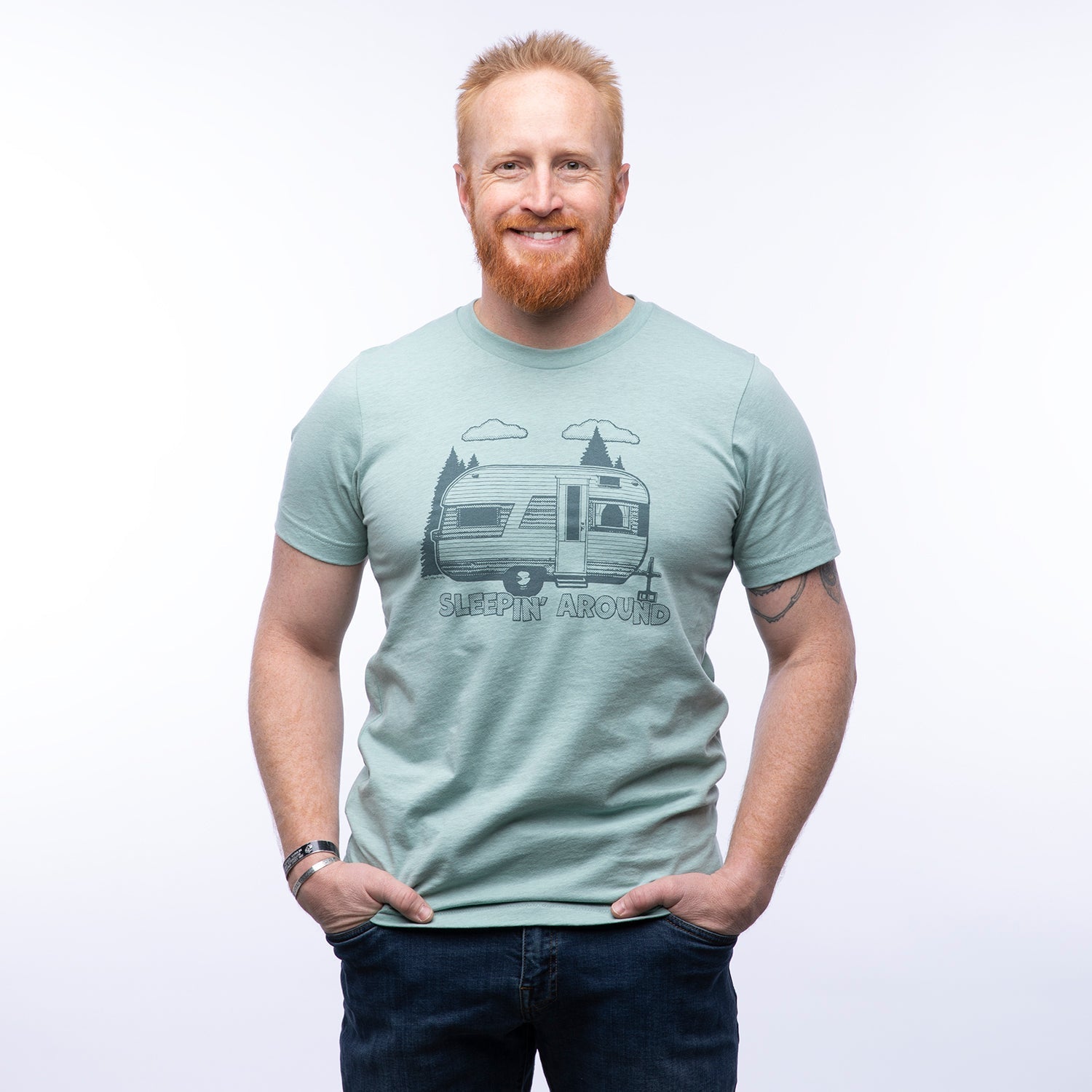 Funny Camper T-Shirt - Sleepin' Around Vintage Design, Unisex, Eco - Friendly, Made in USA - Tee Shirts - Two Little Fruits - Two Little Fruits