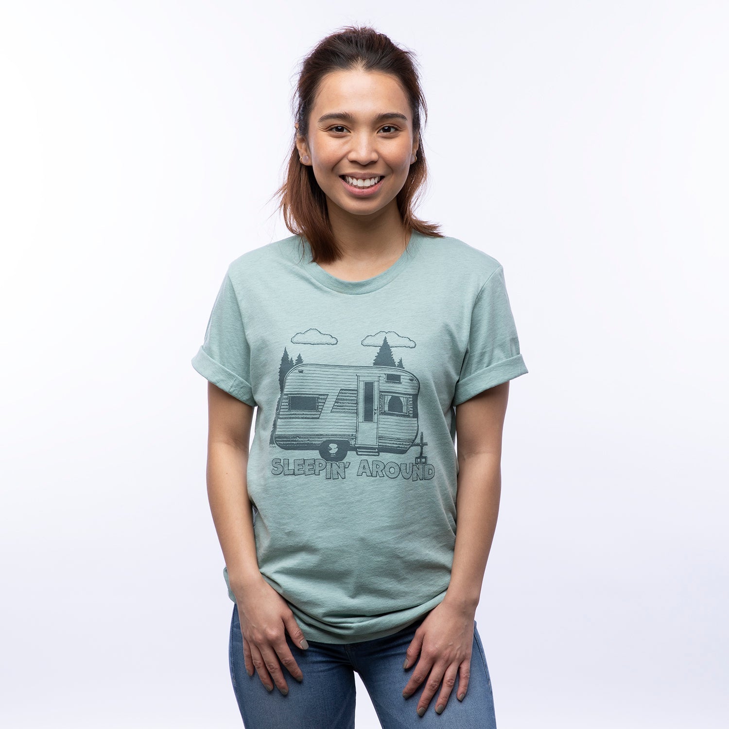 Funny Camper T-Shirt - Sleepin' Around Vintage Design, Unisex, Eco - Friendly, Made in USA - Tee Shirts - Two Little Fruits - Two Little Fruits