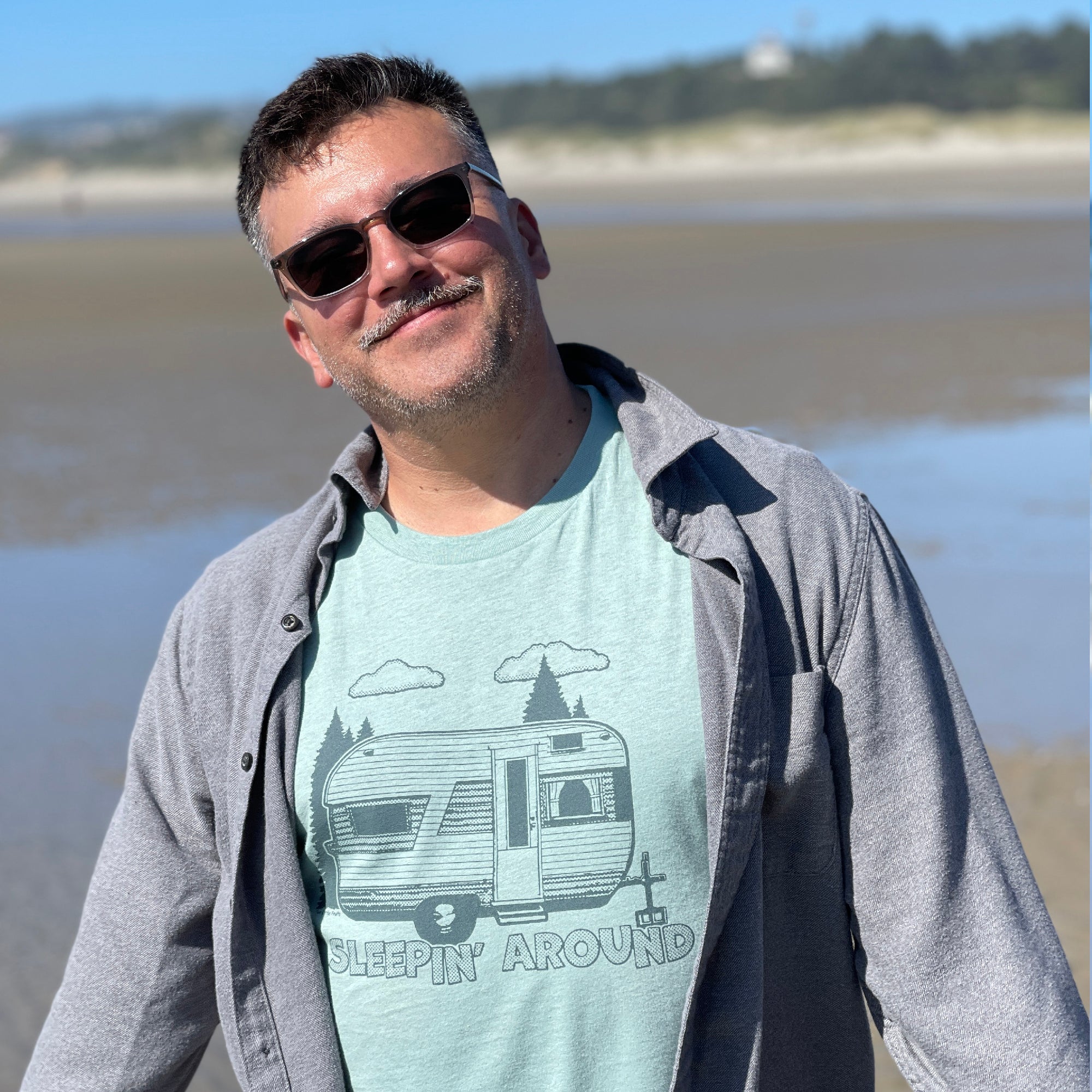 Funny Camper T-Shirt - Sleepin' Around Vintage Design, Unisex, Eco - Friendly, Made in USA - Tee Shirts - Two Little Fruits - Two Little Fruits