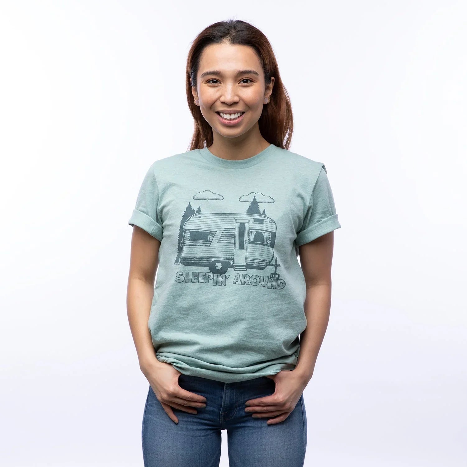 Funny Camper T-Shirt - Sleepin' Around Vintage Design, Unisex, Eco - Friendly, Made in USA - Tee Shirts - Two Little Fruits - Two Little Fruits