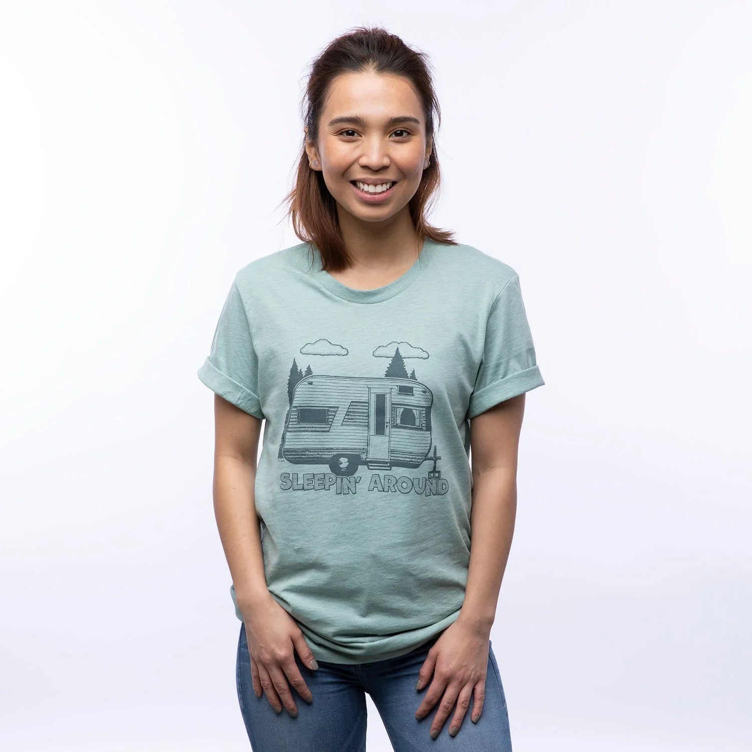 Funny Camper T-Shirt - Sleepin' Around Vintage Design, Unisex, Eco - Friendly, Made in USA - Tee Shirts - Two Little Fruits - Two Little Fruits