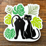 Funny Cat Stickers - Durable Waterproof Decal with Monstera Leaves Design, 4" x 3.93" - Sticker - Two Little Fruits - Two Little Fruits