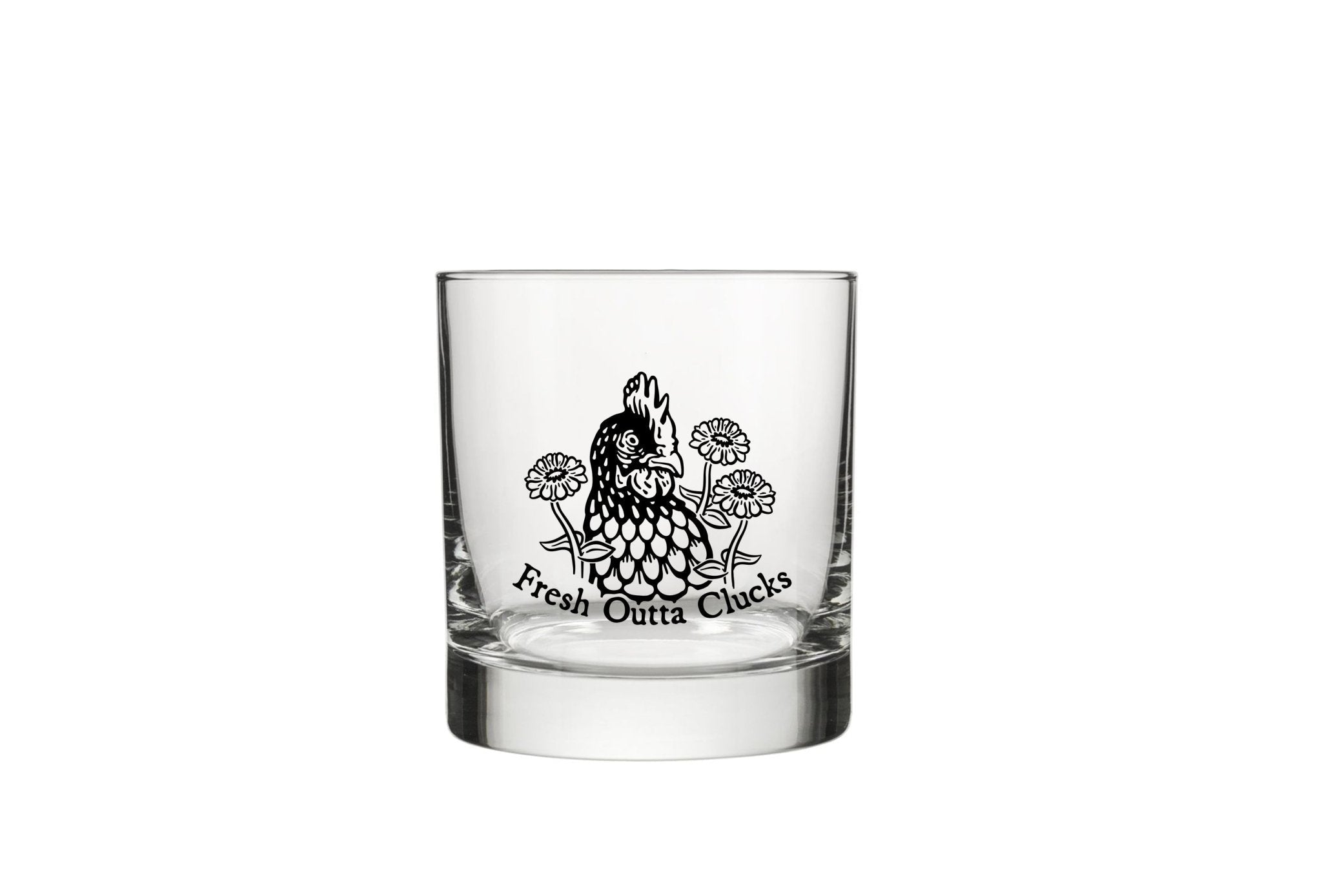 Funny Chicken Whiskey Glass - 10 Oz Black Rocks Glass With Original Artwork - Rocks Glass - Two Little Fruits - Two Little Fruits