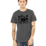 Funny Dog T-Shirt: Quirky Dog Peeing Design on Asphalt Grey & Black Unisex Tee, Soft Cotton Blend - Tee Shirts - Two Little Fruits - Two Little Fruits