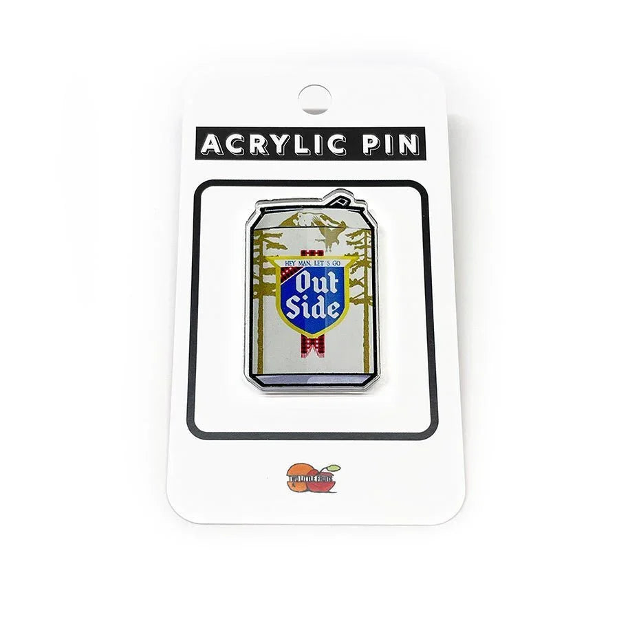 Lapel Pins: Hey Man Let's Go Outside Beer Can Acrylic illustrated acrylic pin by Two Little Fruits