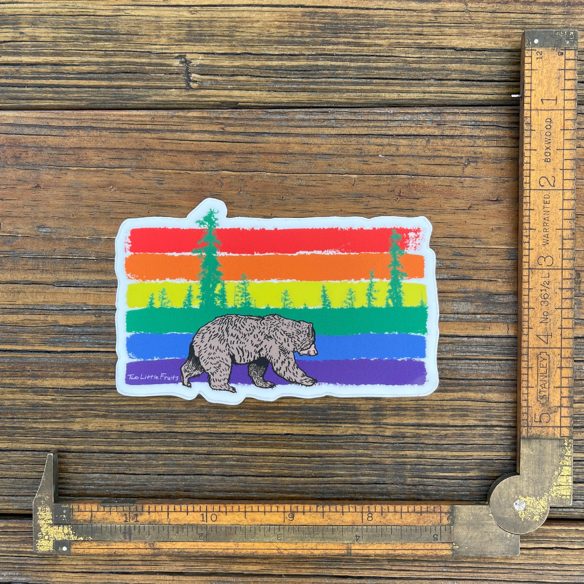 Measuring Gay Pride Rainbow Sticker showcasing a charming bear on rainbow stripes, an ideal choice for enhancing your sticker collection. Embrace your pride with these gay pride stickers!