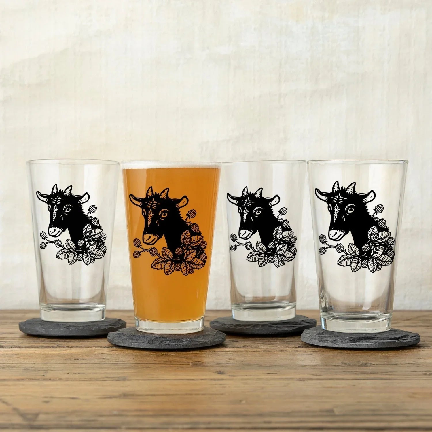 Goat Pint Glass - 16 Fl Oz, Durable Glass with Original Two Little Fruits Illustration - Pint Glass - Two Little Fruits - Two Little Fruits