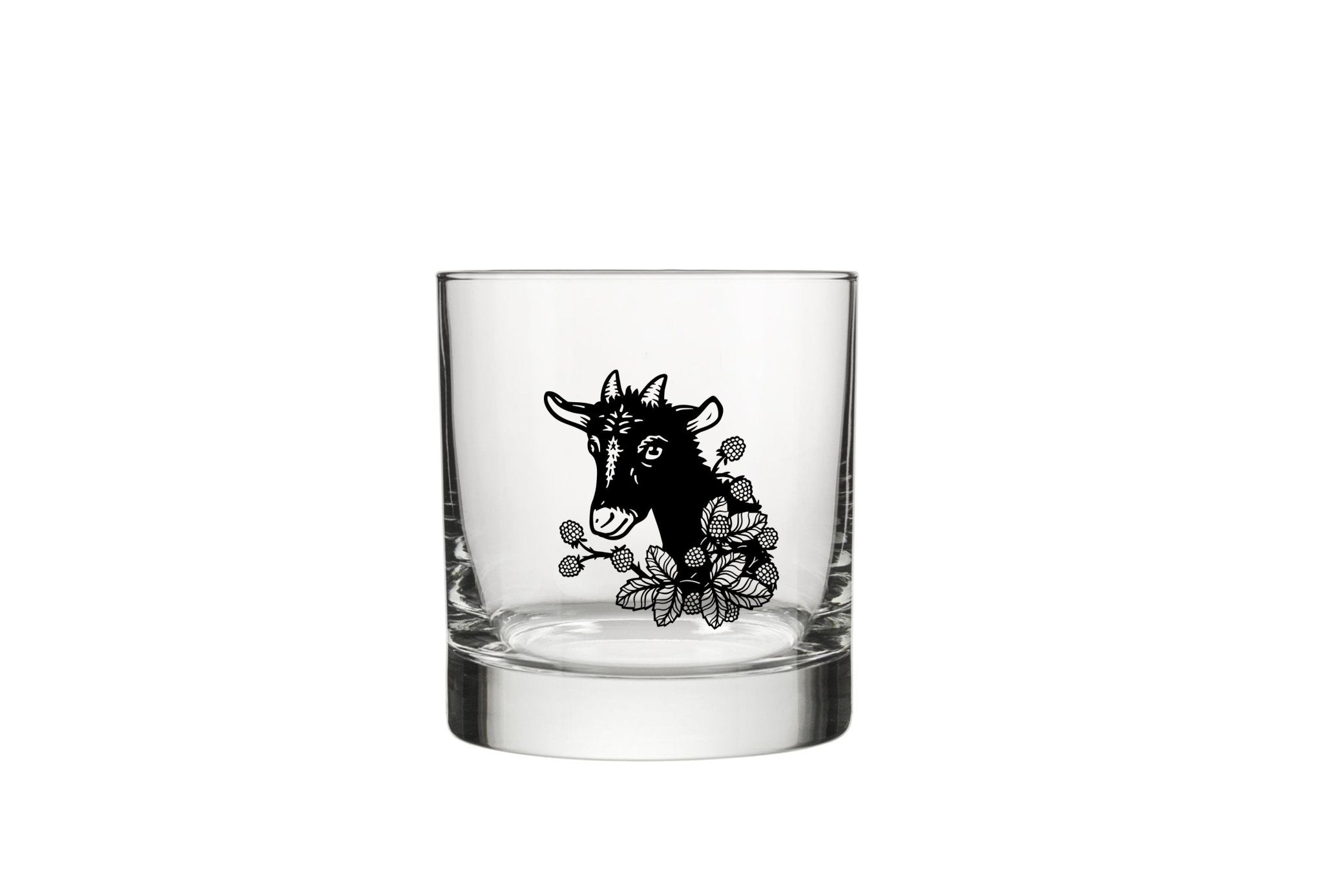 Goat Whiskey Glass - Cute Raccoon Artwork, 10 Oz Rocks Glass, Durable and Fun for Any Beverage - Rocks Glass - Two Little Fruits - Two Little Fruits
