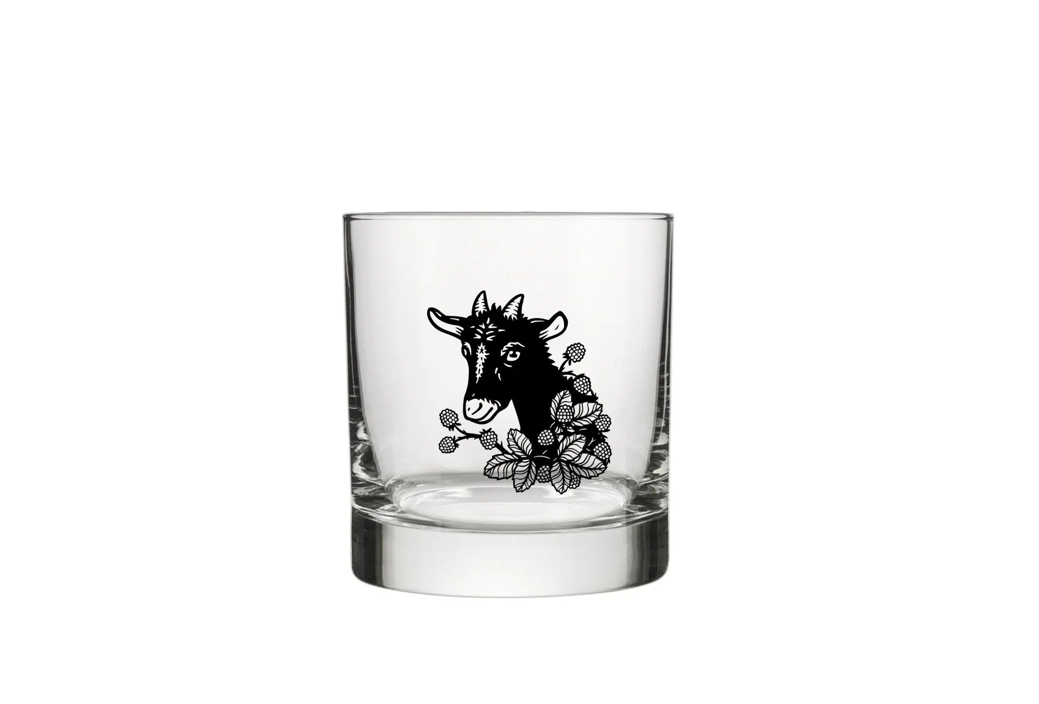 Goat Whiskey Glass - Cute Raccoon Artwork, 10 Oz Rocks Glass, Durable and Fun for Any Beverage - Rocks Glass - Two Little Fruits - Two Little Fruits