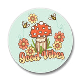 Good Vibes Mushroom Drink Coaster - Colorful 4" Ceramic Coaster with Cork Backing, Set of 4 Available - Coasters - Two Little Fruits - Two Little Fruits
