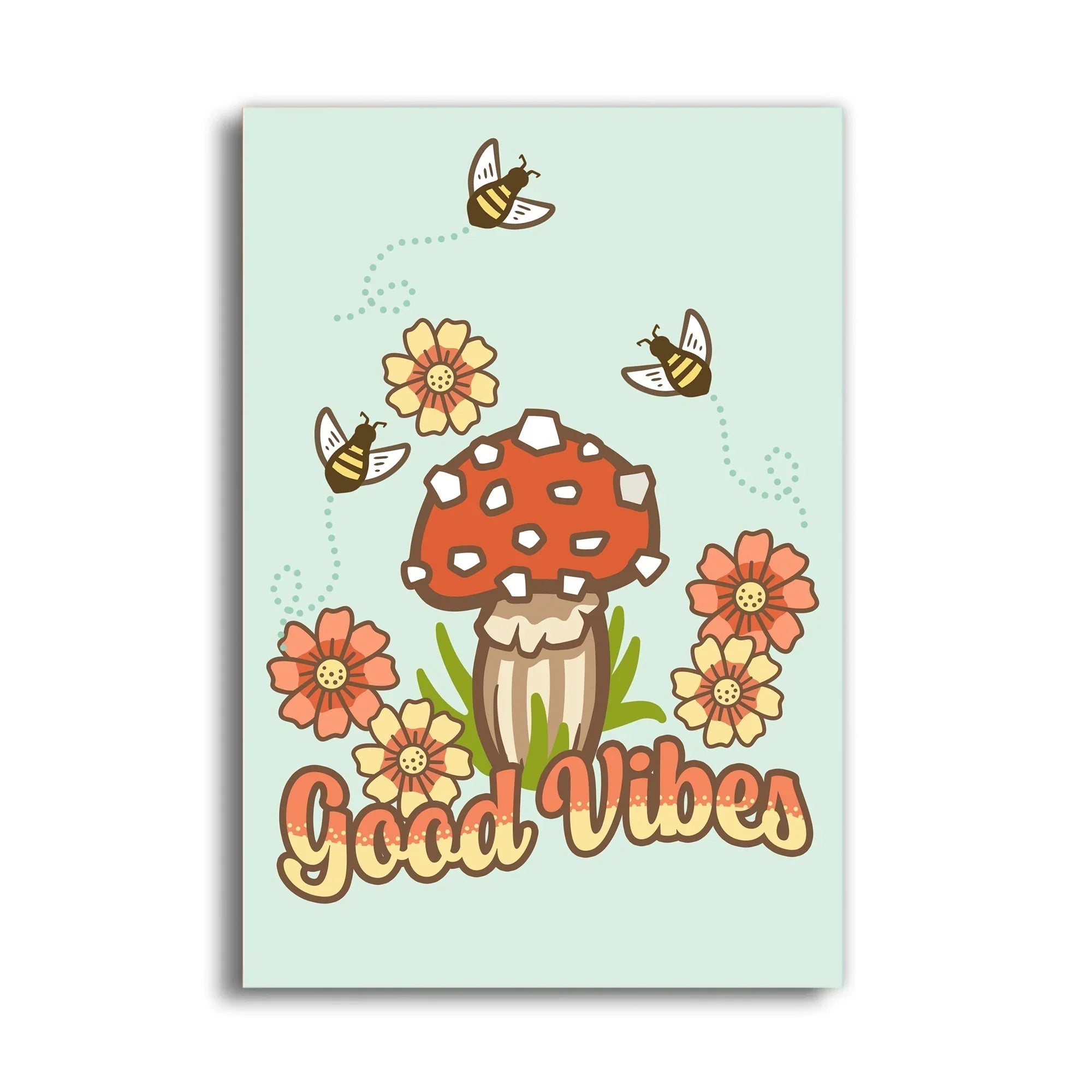 Good Vibes Mushroom illustrated fridge magnet by Two Little Fruits