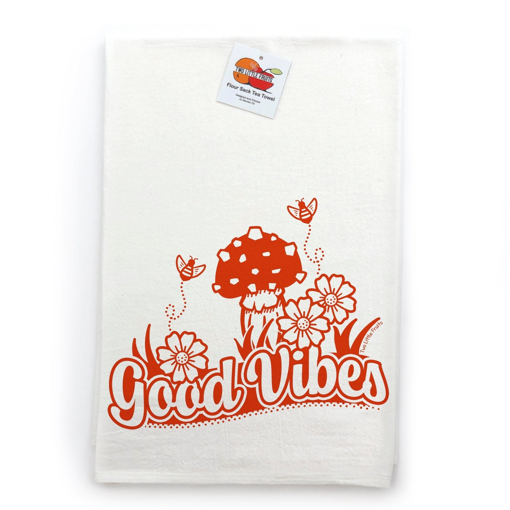 Good Vibes Mushroom Tea Towel - 100% Cotton, Lint - Free, Unique Illustration, USA Made - Tea Towels - Two Little Fruits - Two Little Fruits