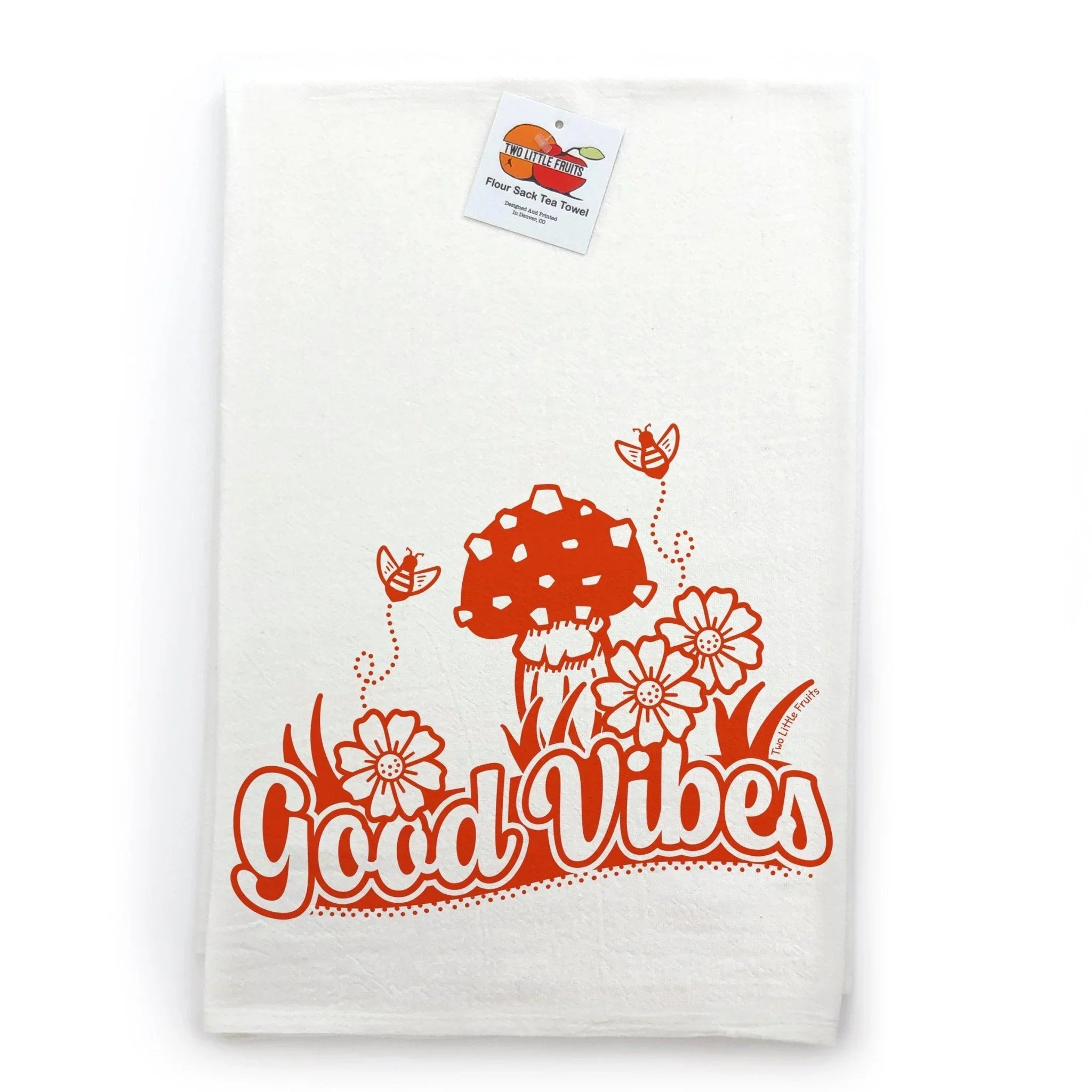 Good Vibes Mushroom Tea Towel - 100Cotton, Lint - Free, Unique Illustration, USA Made - Tea Towels - Two Little Fruits - Two Little Fruits
