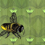 Green Bee Art Print on Floral Background - 8x10 or 11x14 Options Available - Paper Prints - Two Little Fruits - Two Little Fruits