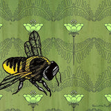 Green Bee Art Print on Floral Background - 8x10 or 11x14 Options Available - Paper Prints - Two Little Fruits - Two Little Fruits