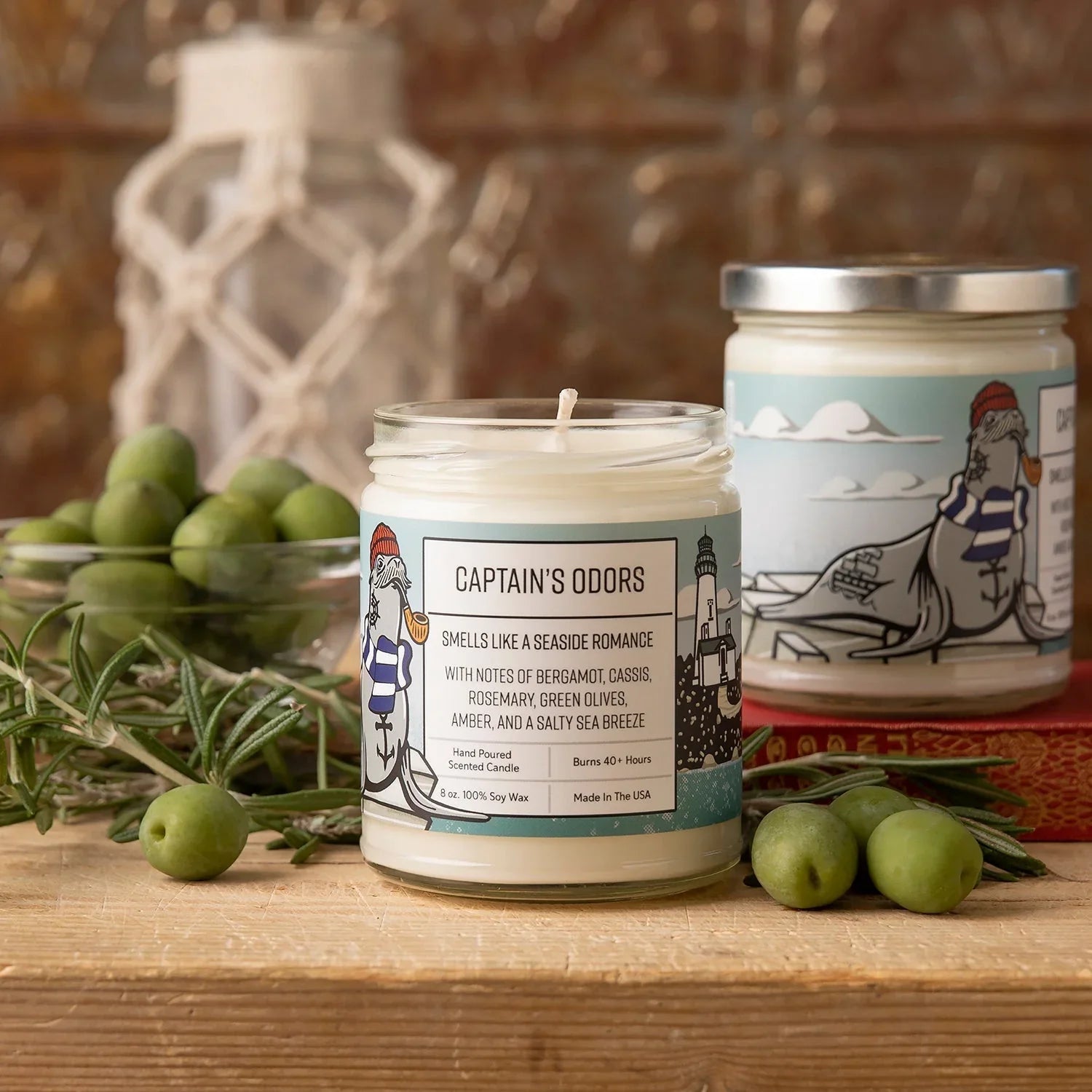 Green Olive Candle With Bergamot & Rosemary - 100Soy Wax, 40+ Hours Burn Time - Soy Candles - Two Little Fruits - Two Little Fruits