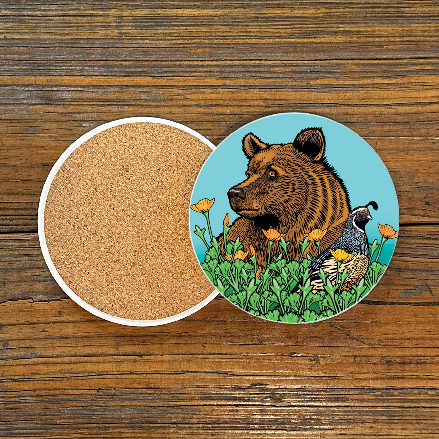 Grizzly Bear Coasters - 4" Ceramic Drink Coasters with Cork Backing - Coasters - Two Little Fruits - Two Little Fruits