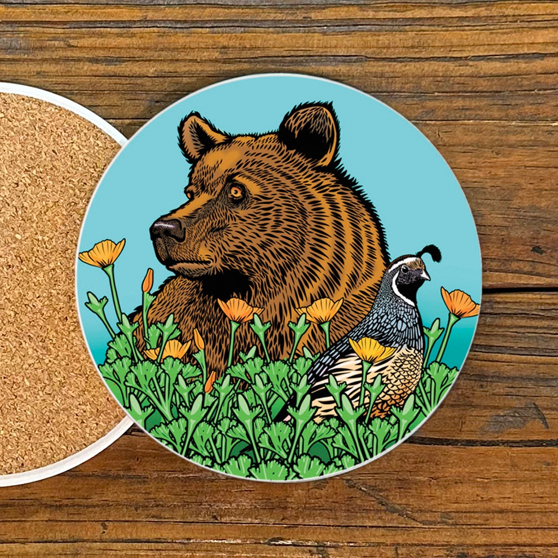 Grizzly Bear Coasters - 4" Ceramic Drink Coasters with Cork Backing - Coasters - Two Little Fruits - Two Little Fruits