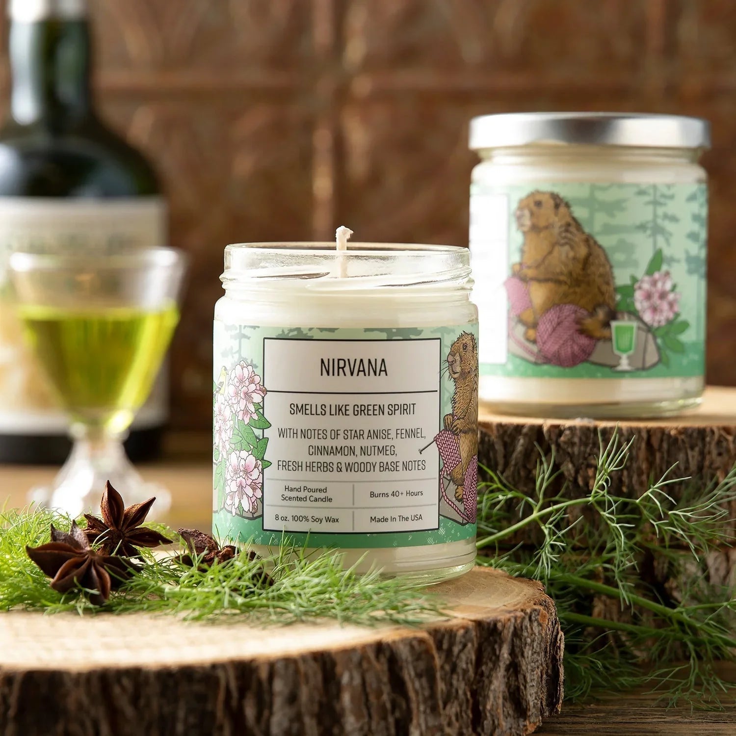 Happy Hour Scented Candle Gift Set - Beer and Absinthe Inspired 100Soy Wax Candles - Soy Candles - Two Little Fruits - Two Little Fruits
