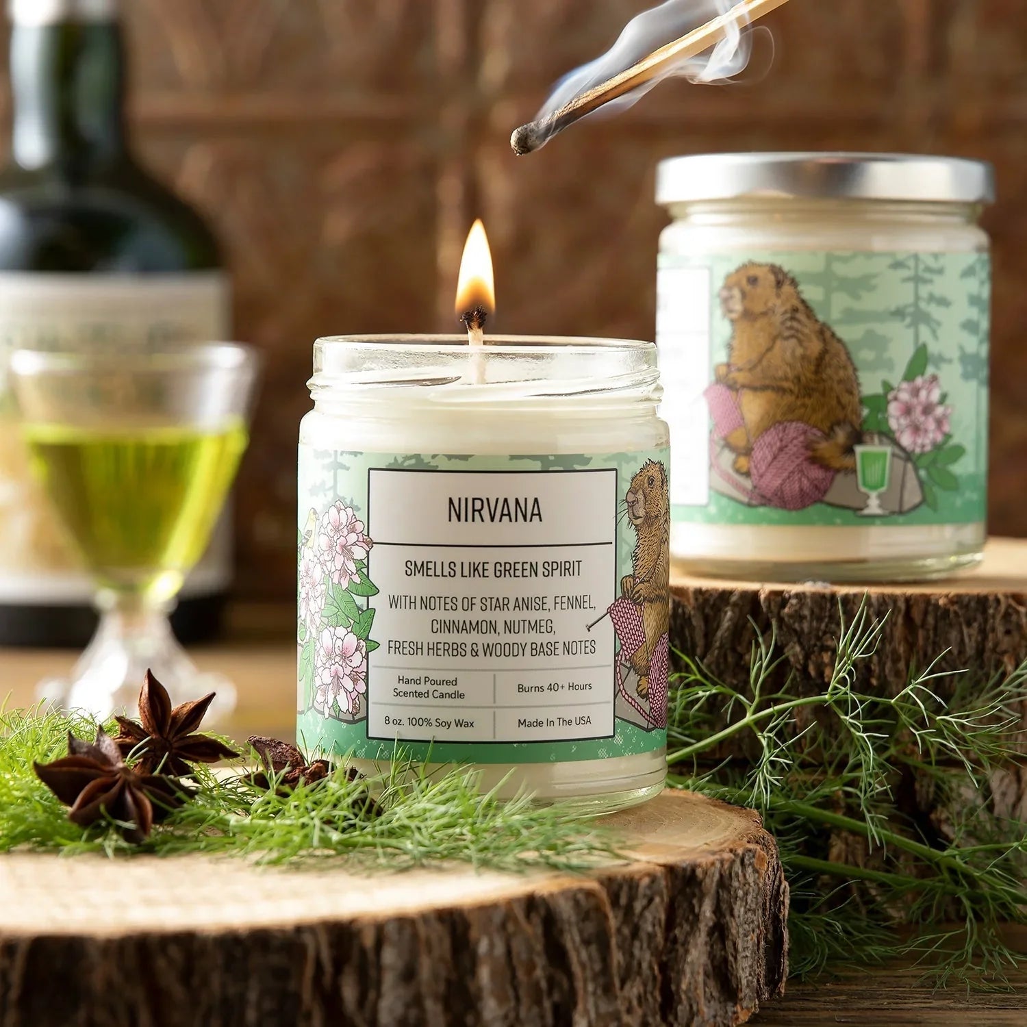 Happy Hour Scented Candle Gift Set - Beer and Absinthe Inspired 100Soy Wax Candles - Soy Candles - Two Little Fruits - Two Little Fruits
