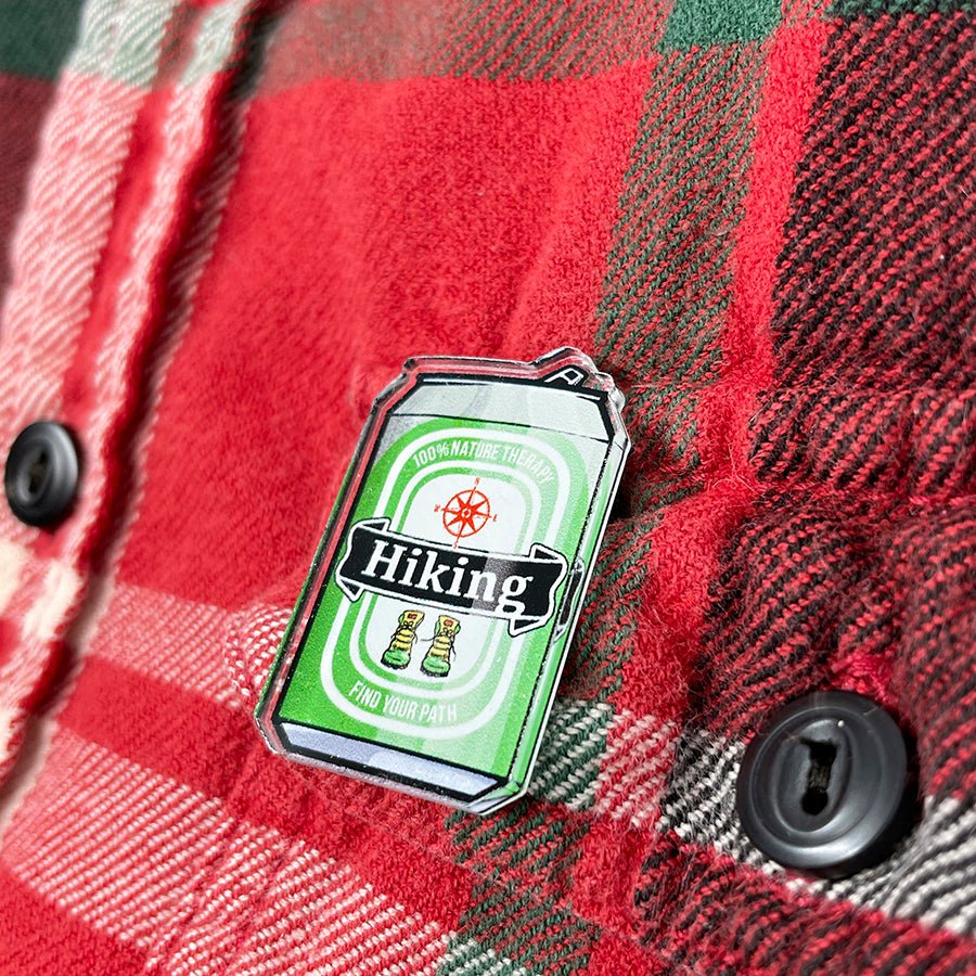Hiking Boots Beer Can Acrylic Pin - Two Little Fruits