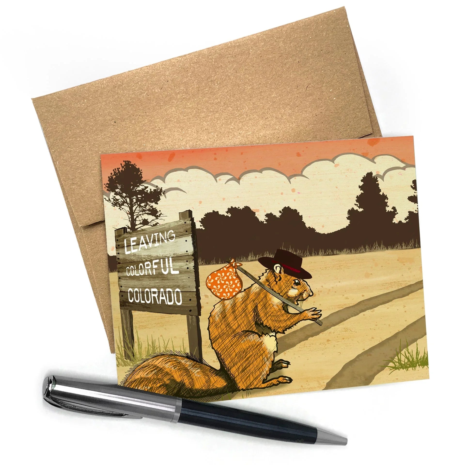 Hobo Squirrel Colorado Greeting Card - A2 Size, Blank Inside - Greeting Cards - Two Little Fruits - Two Little Fruits